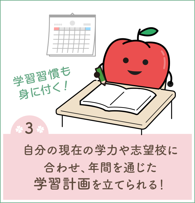 自分の現在の学力や志望校に合わせ、年間を通じた学習計画を立てられる!