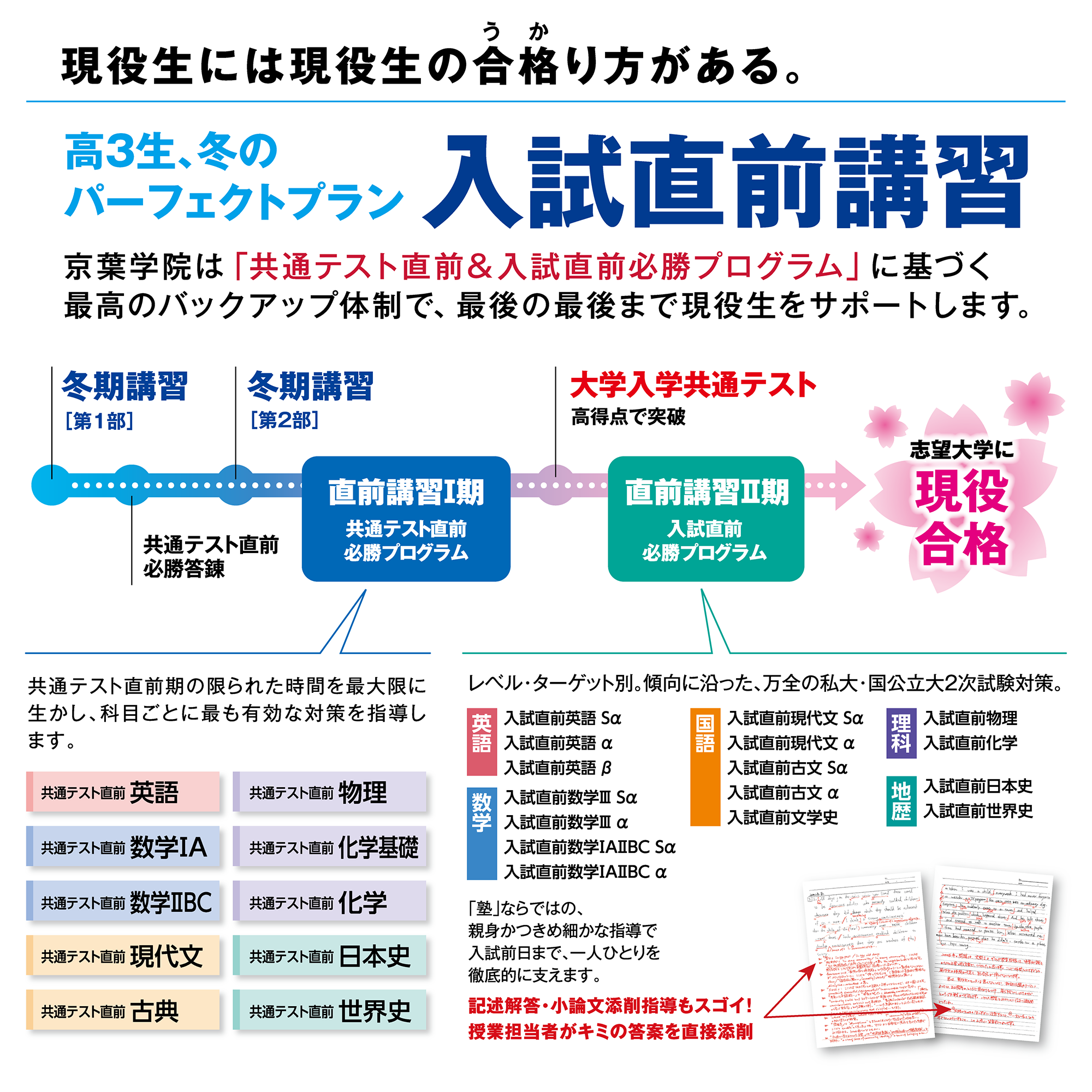 現役生には現役生の合格り方がある。高3生、冬のパーフェクトプラン 入試直前講習